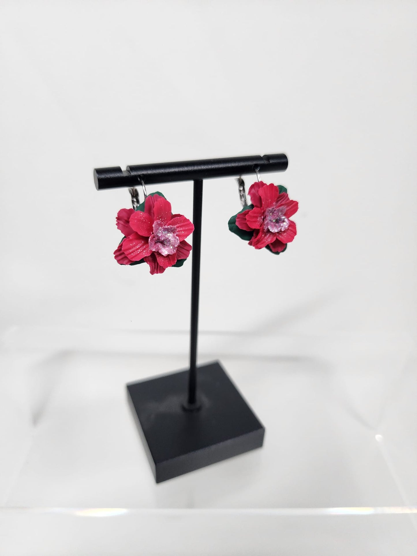 Ceramic earrings - red flowers