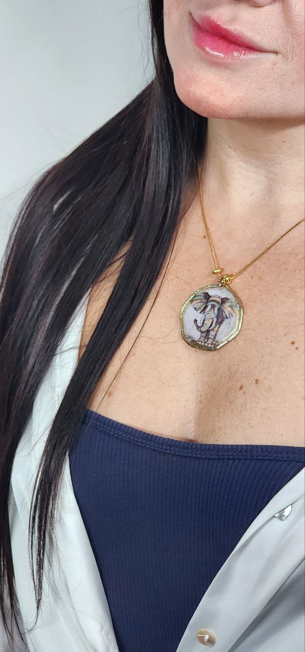 Colorful Elephant Oval Pendant