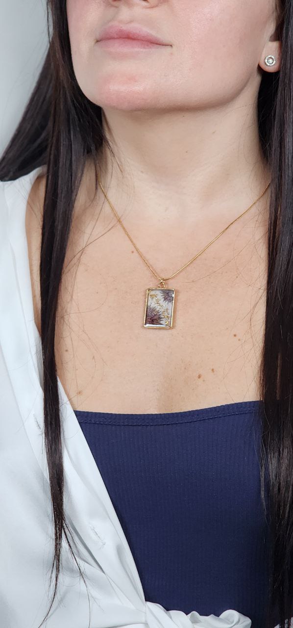 Purple Mineral‑Inspired Rectangular Pendant
