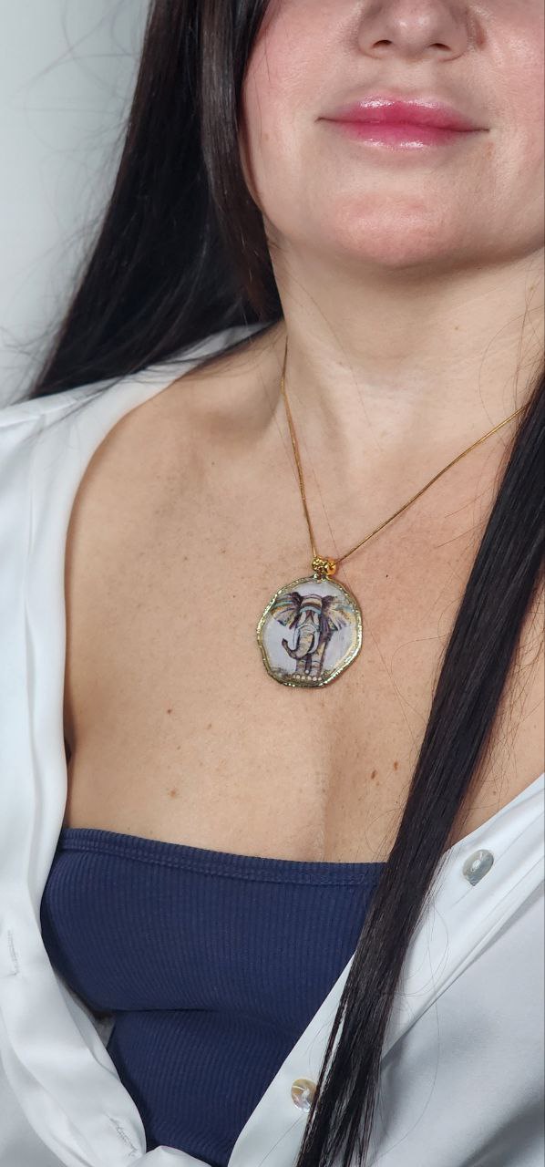 Colorful Elephant Oval Pendant