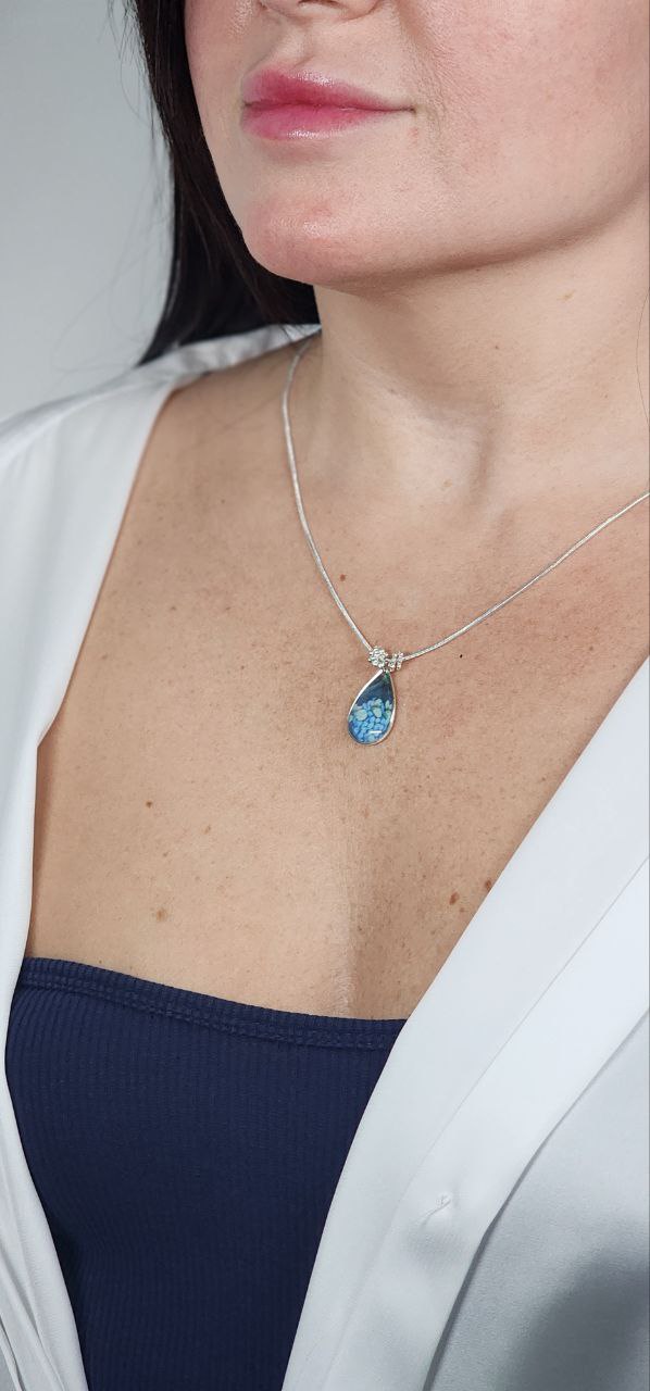 Blue Floral Teardrop Pendant