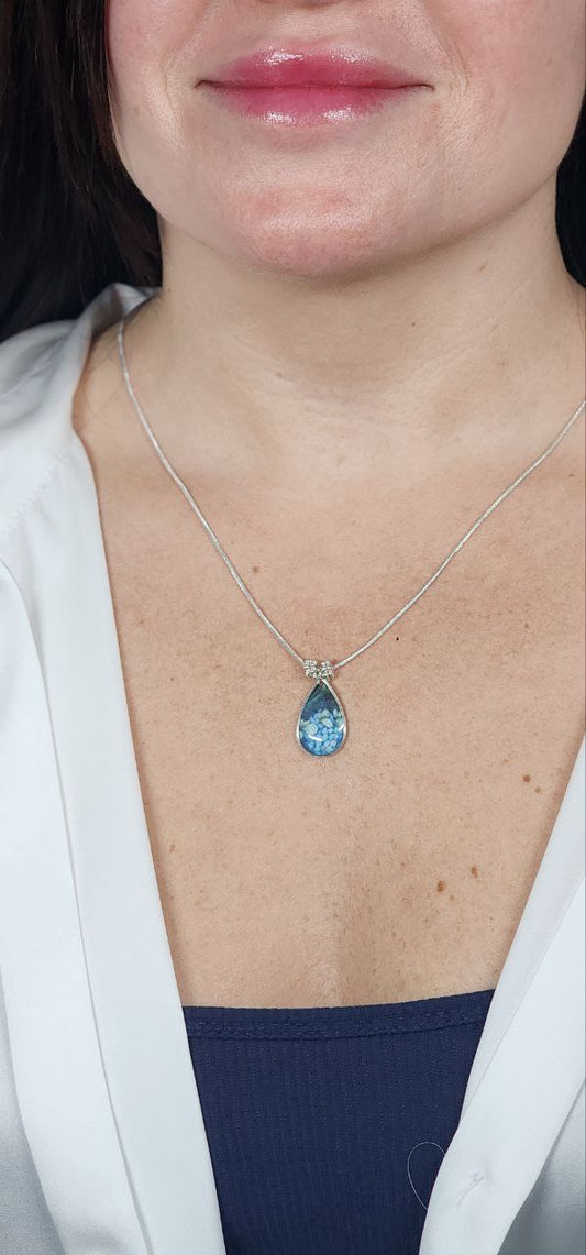 Blue Floral Teardrop Pendant