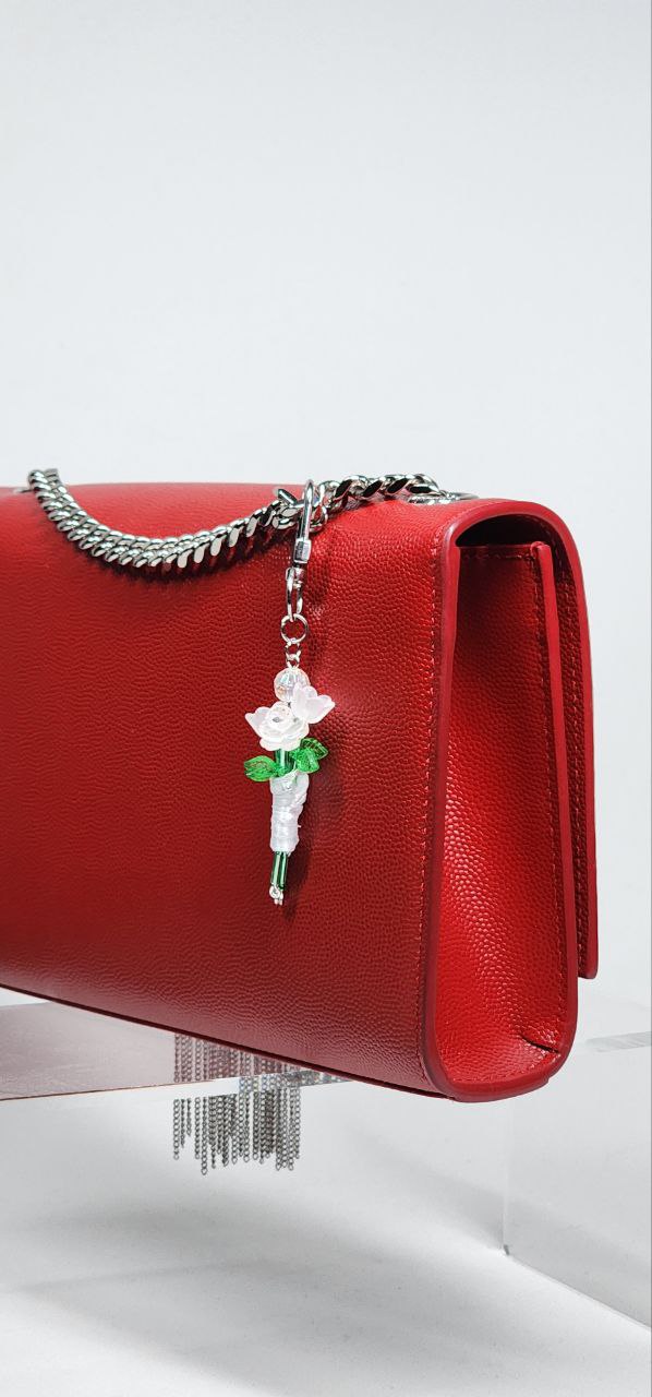 White Rose Bouquet Bag Charm
