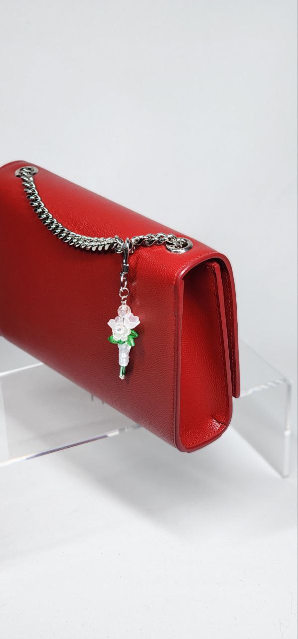 White Rose Bouquet Bag Charm