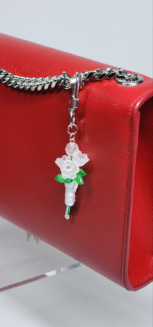 White Rose Bouquet Bag Charm