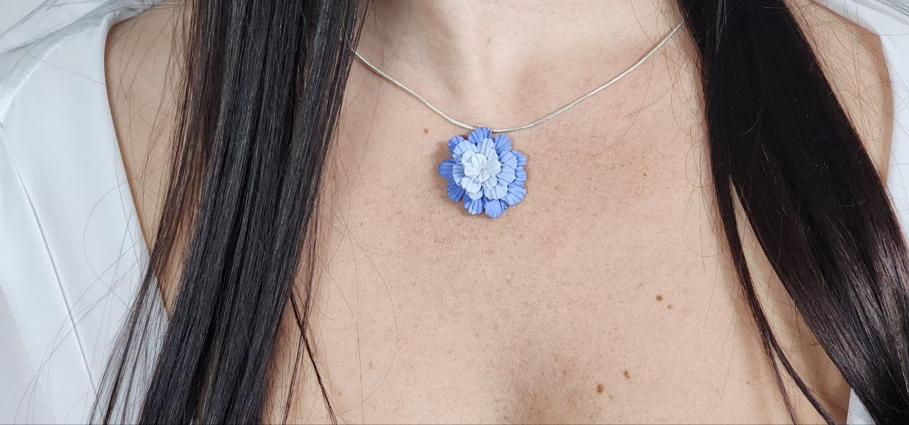 Blue & White Layered Blossom Pendant