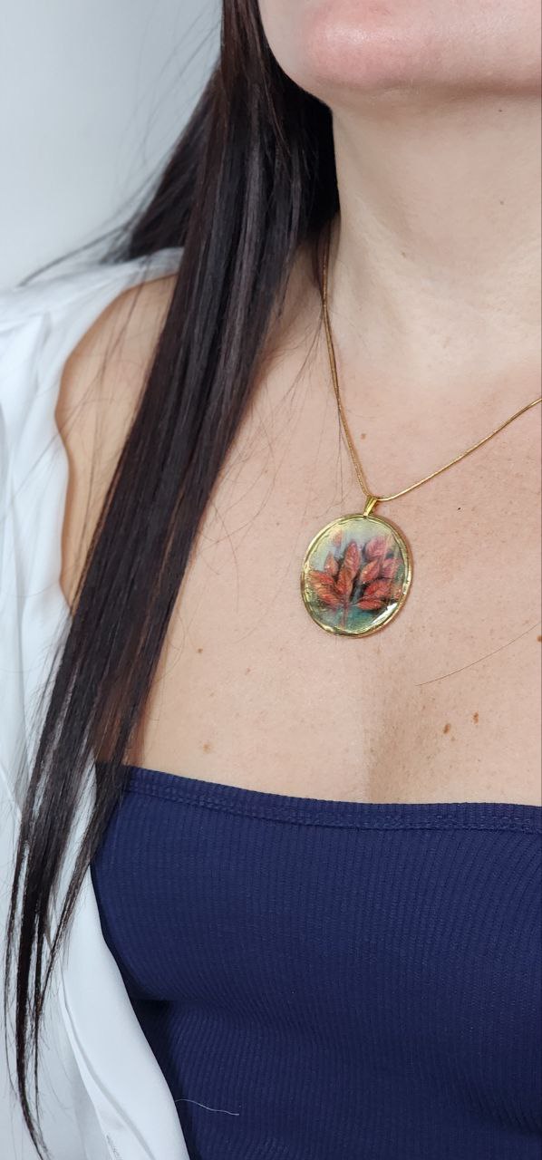 Autumn Leaves Round Pendant