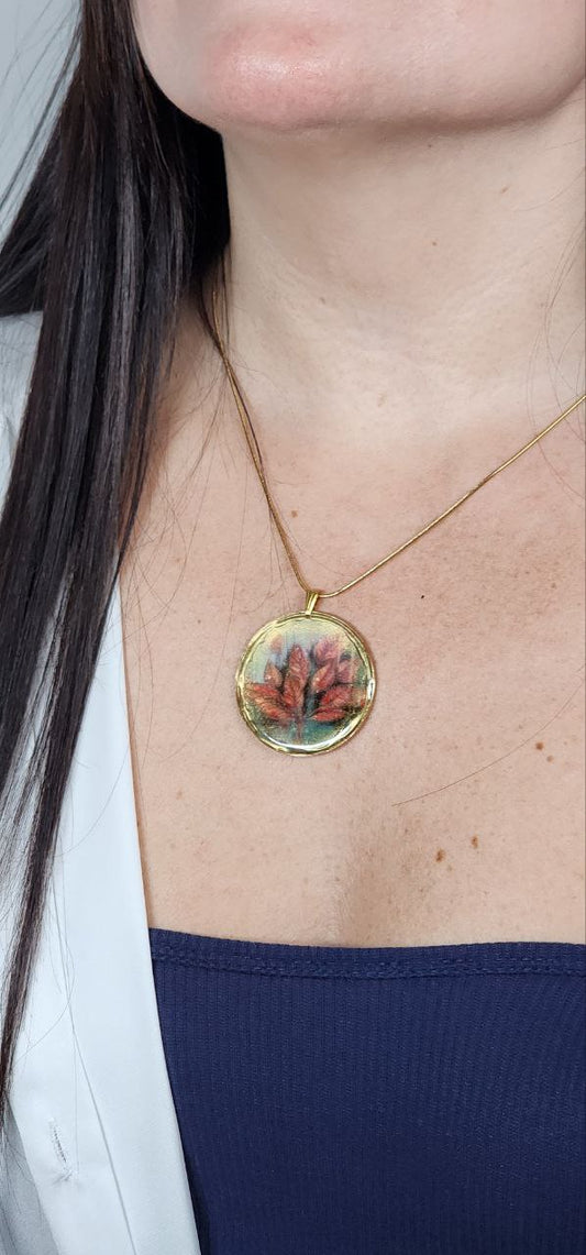 Autumn Leaves Round Pendant