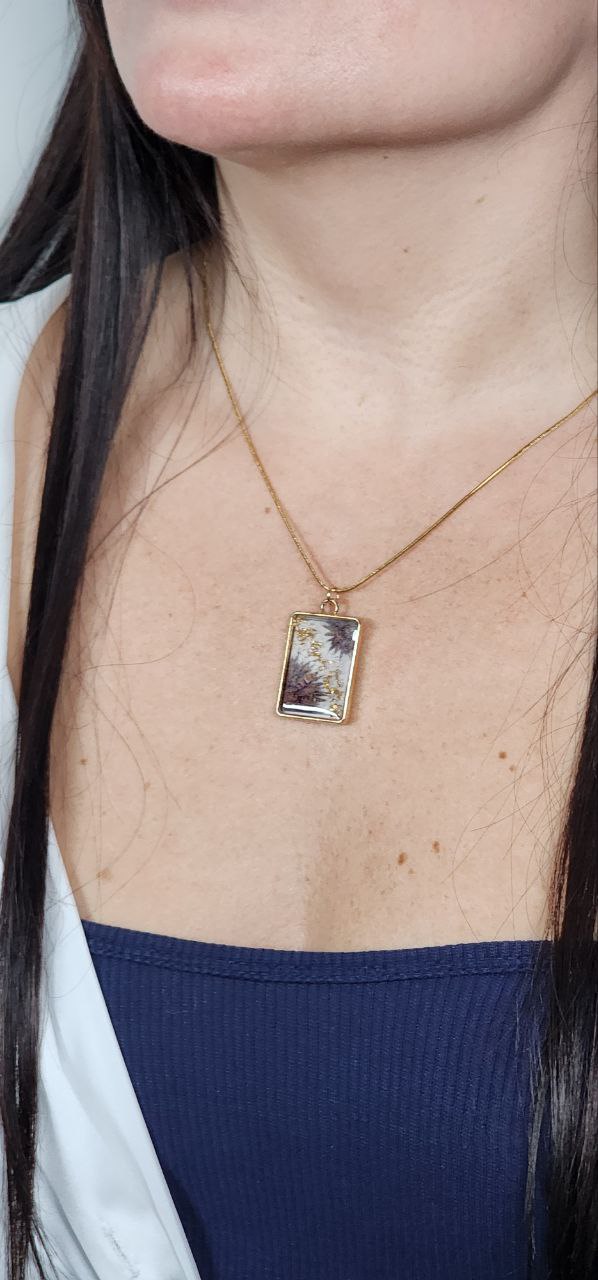 Purple Mineral‑Inspired Rectangular Pendant